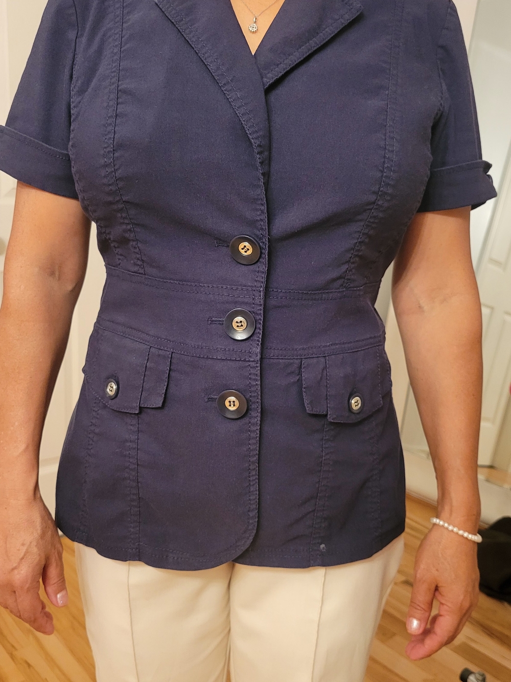 Navy Short-Sleeve Tailored Jacket